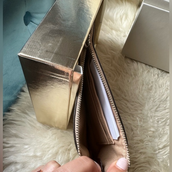 Authentic NWT Coach Rose Gold with Silver Glitter Wristlet Wallet Clutch Pouch - Picture 5 of 6